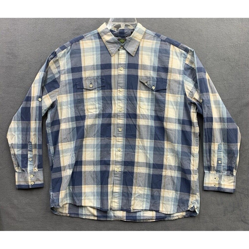Timberland Mens Button Up Shirt Blue Check Long Sleeve Double Chest Pockets XXL